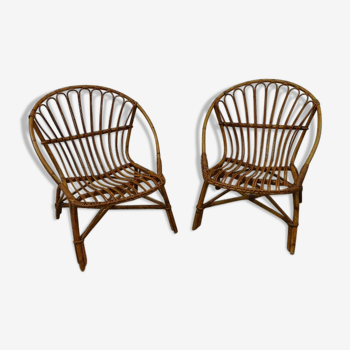 Paire de fauteuils coquille en rotin