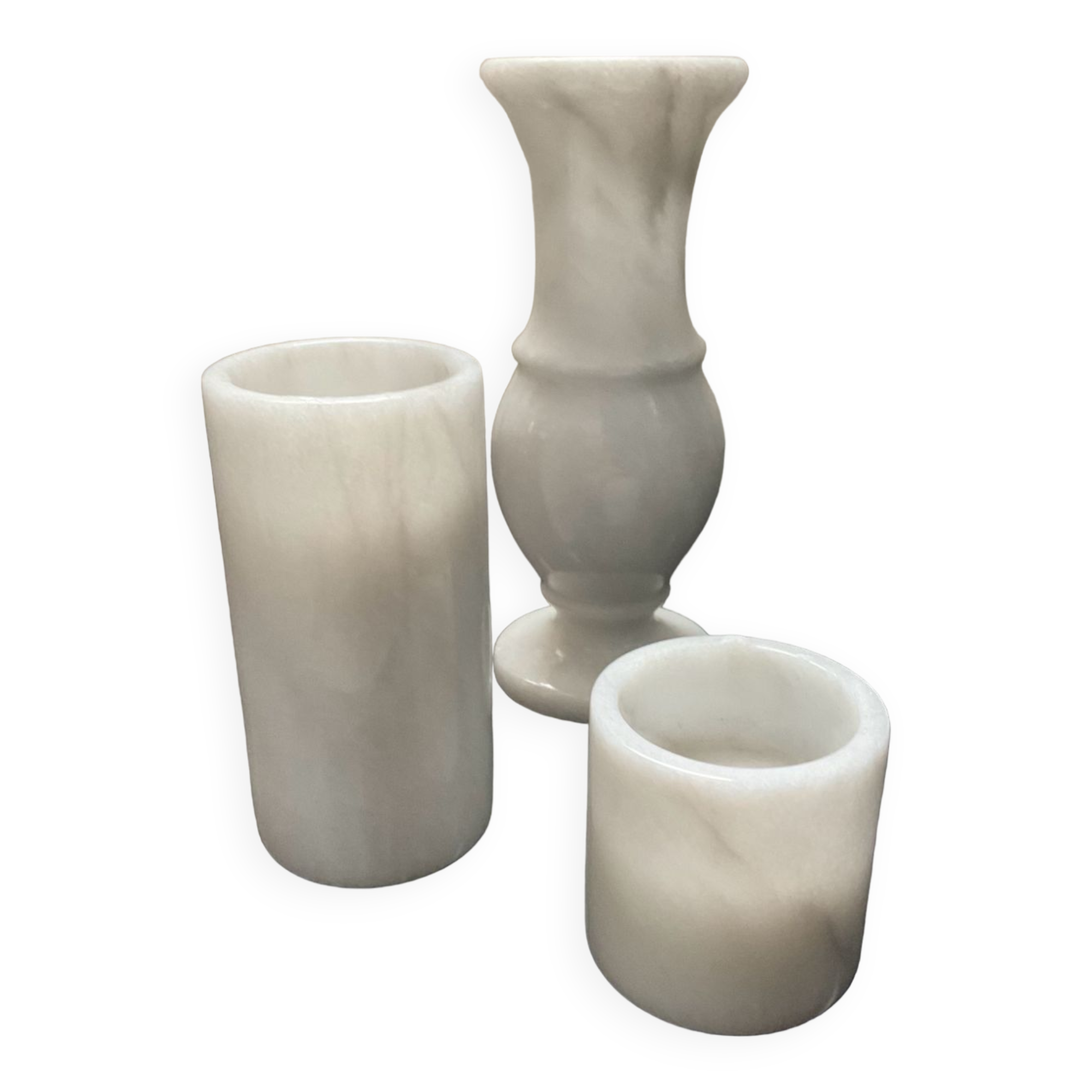 Trio of vintage candle holders in white marble