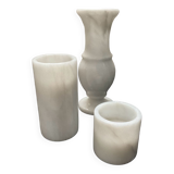 Trio of vintage candle holders in white marble