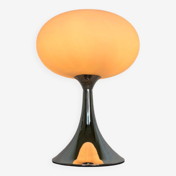 Vintage Mushroom Table Lamp, Chrome & White glass, Donut