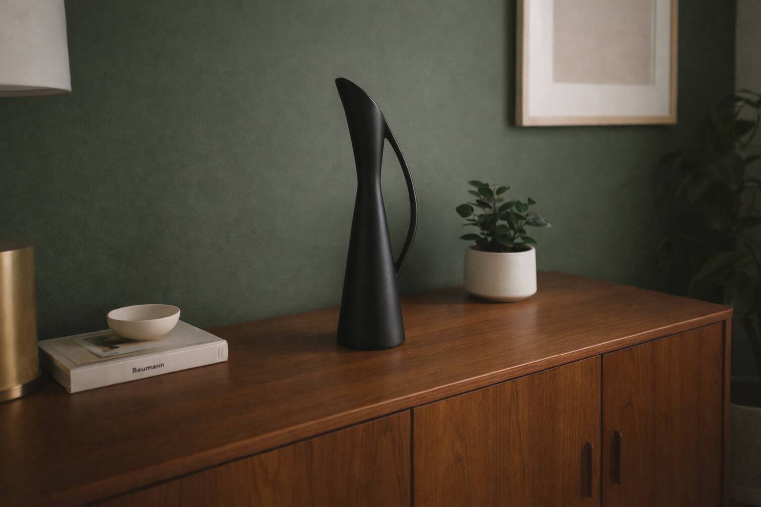 Sculptural black ceramic vase – mid-century modern/vintage design style