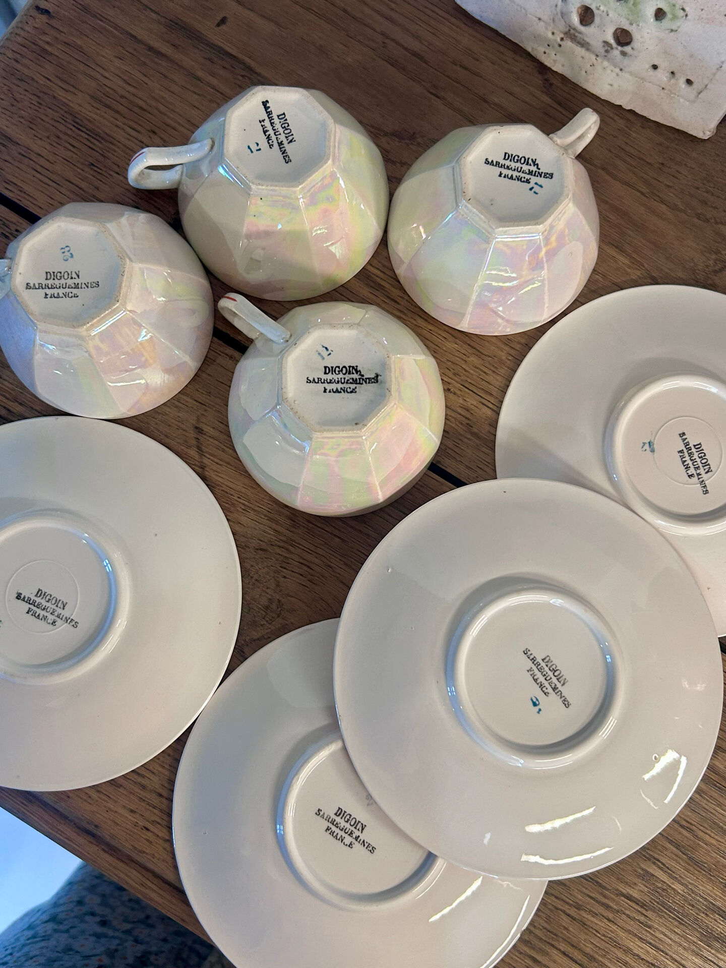 Iridescent vintage coffee service Digoin Sarreguemines