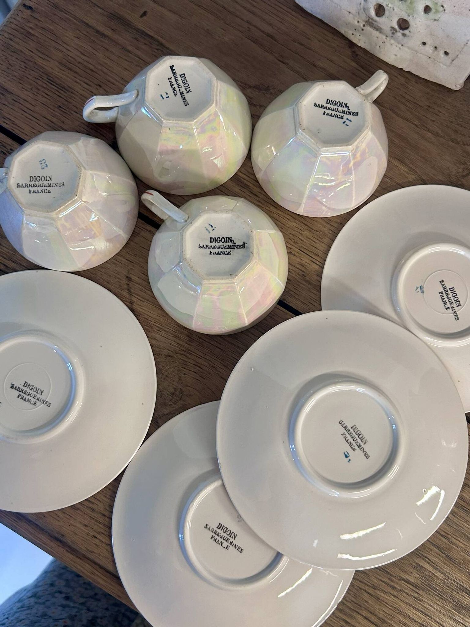 Iridescent vintage coffee service Digoin Sarreguemines