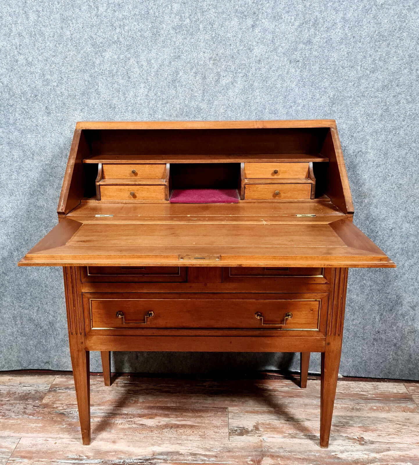 Louis XVI scriban desk in walnut and copper rushes circa 1900