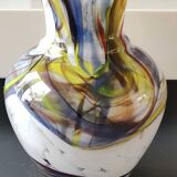 Blown Art glass ball vase from Murano/Italy. Decor swirls of smoke/polychrome waves. Dimensions 20 x 15 cm