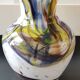 Vase boule en verre d Art soufflé de Murano/Italie. Décor volutes de fumée/Ondes polychromes. Dim. 20 x 15 cm