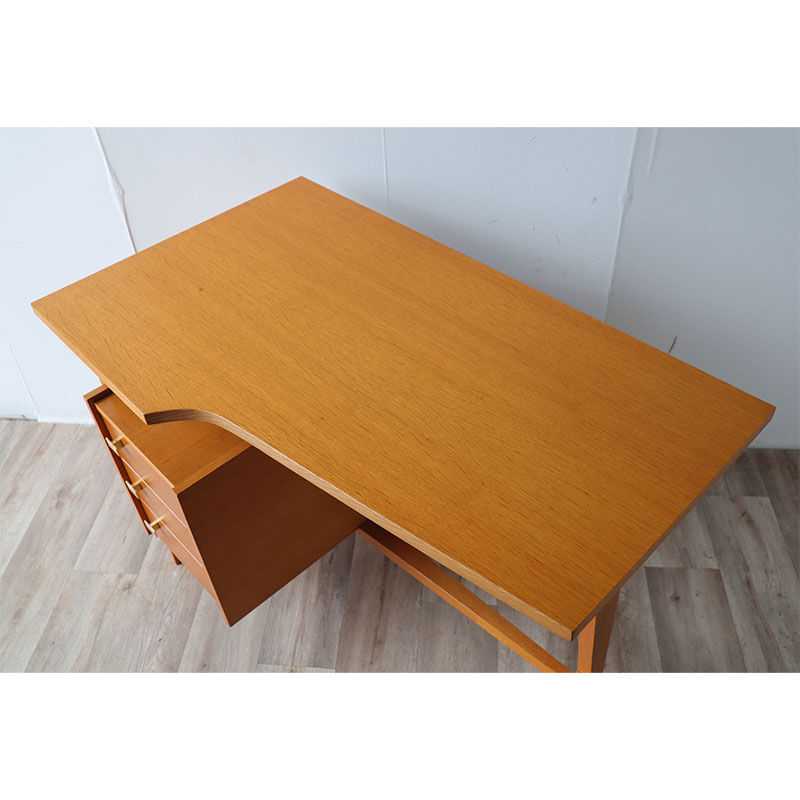 Bureau vintage asymétrique en bois 1960