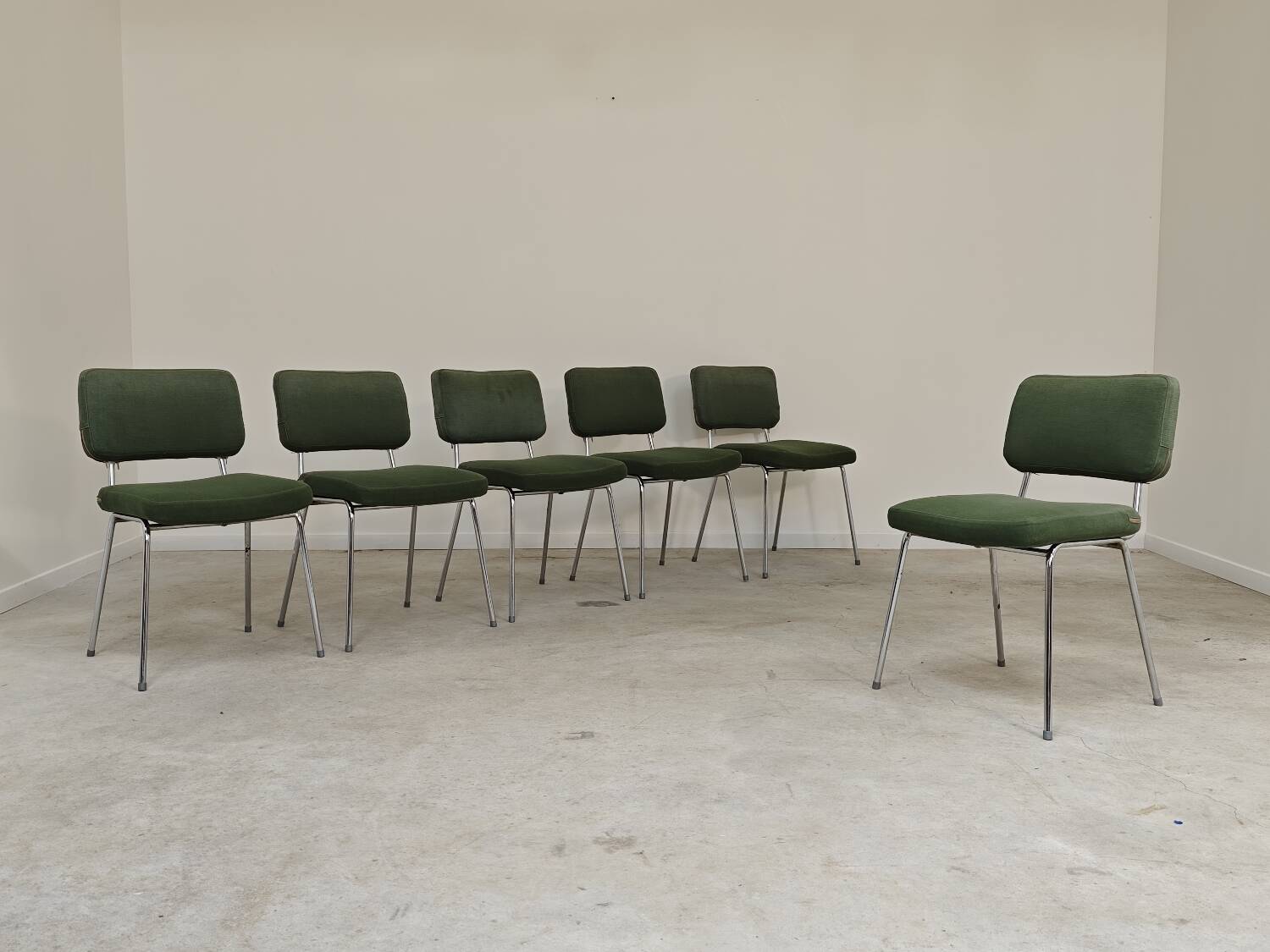 André Simard green velvet chairs for Airborne 1960, set of 6