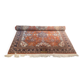 Red wool carpet, geometric patterns made in Romania