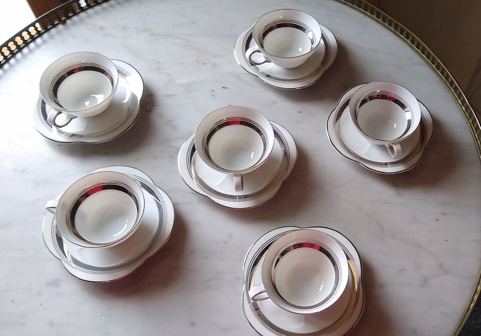 6 coffee cups in fine epiag white and steel gray moiré porcelain