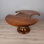 Round table in wood and brass vintage 1960s design luciano frigerio
