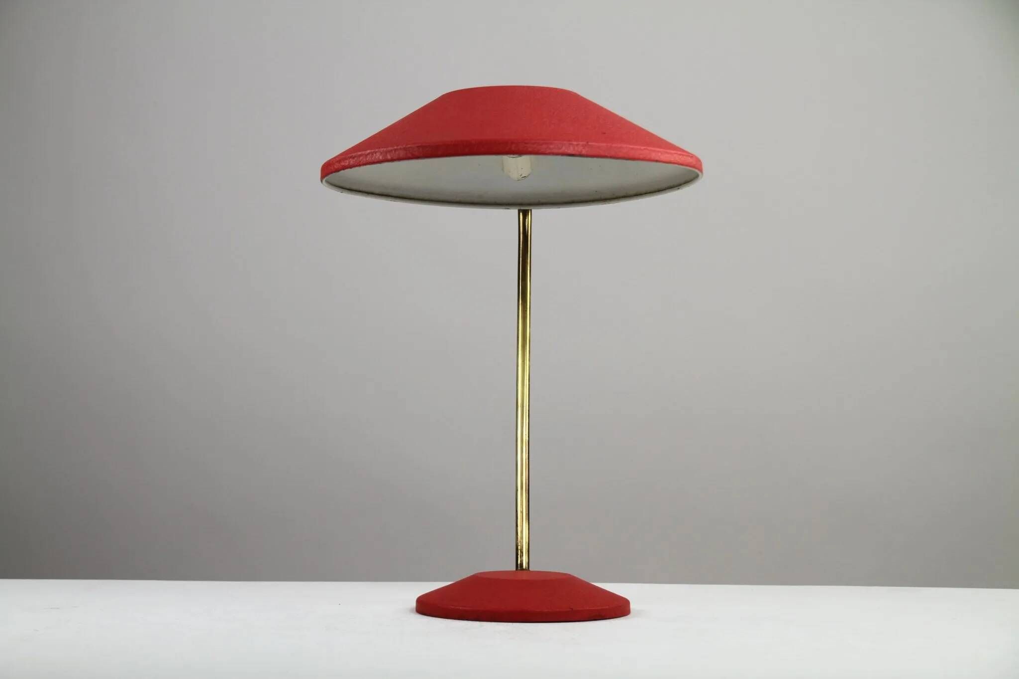 Red Shrink-Lacquered Brass Table Lamp, Germany, 1950s