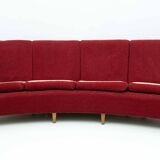 Mid-Century Modern Italian Velvet four Seater Curved Sofa, 1950s