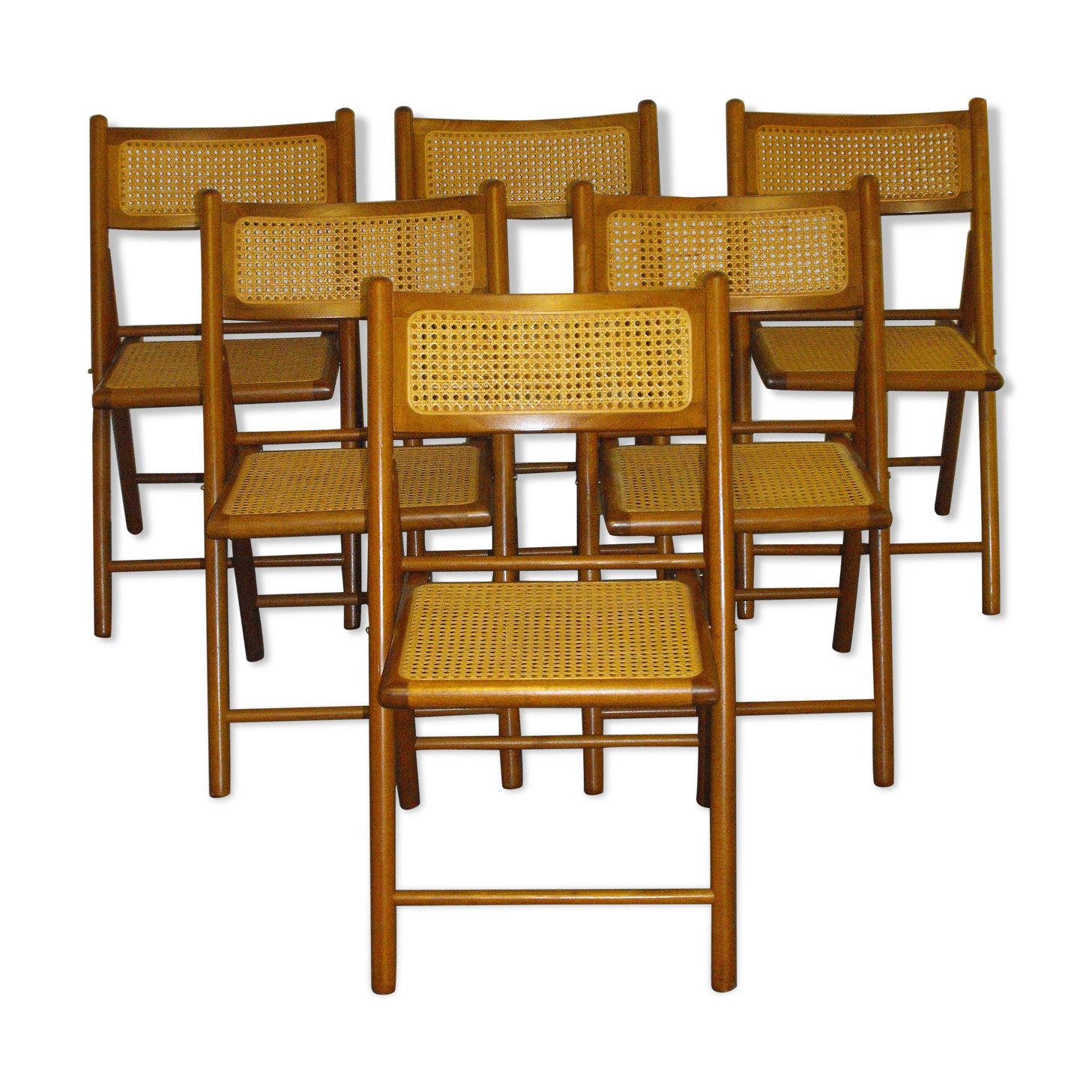 Set de 6 chaises pliantes cannées vintage