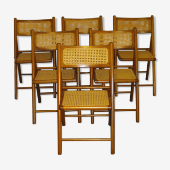 Set de 6 chaises pliantes cannées vintage