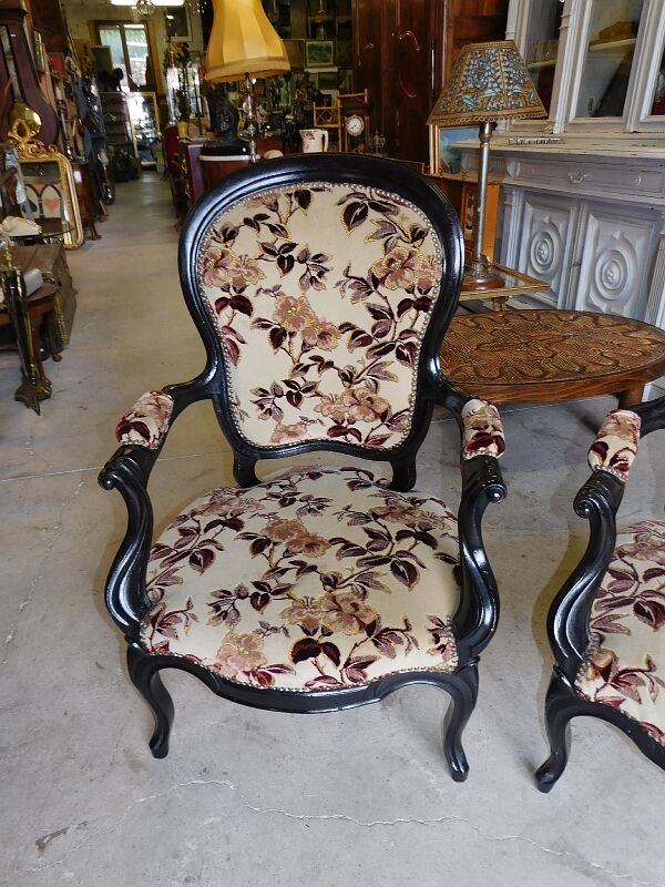 Pair of black armchairs Napoleon lll