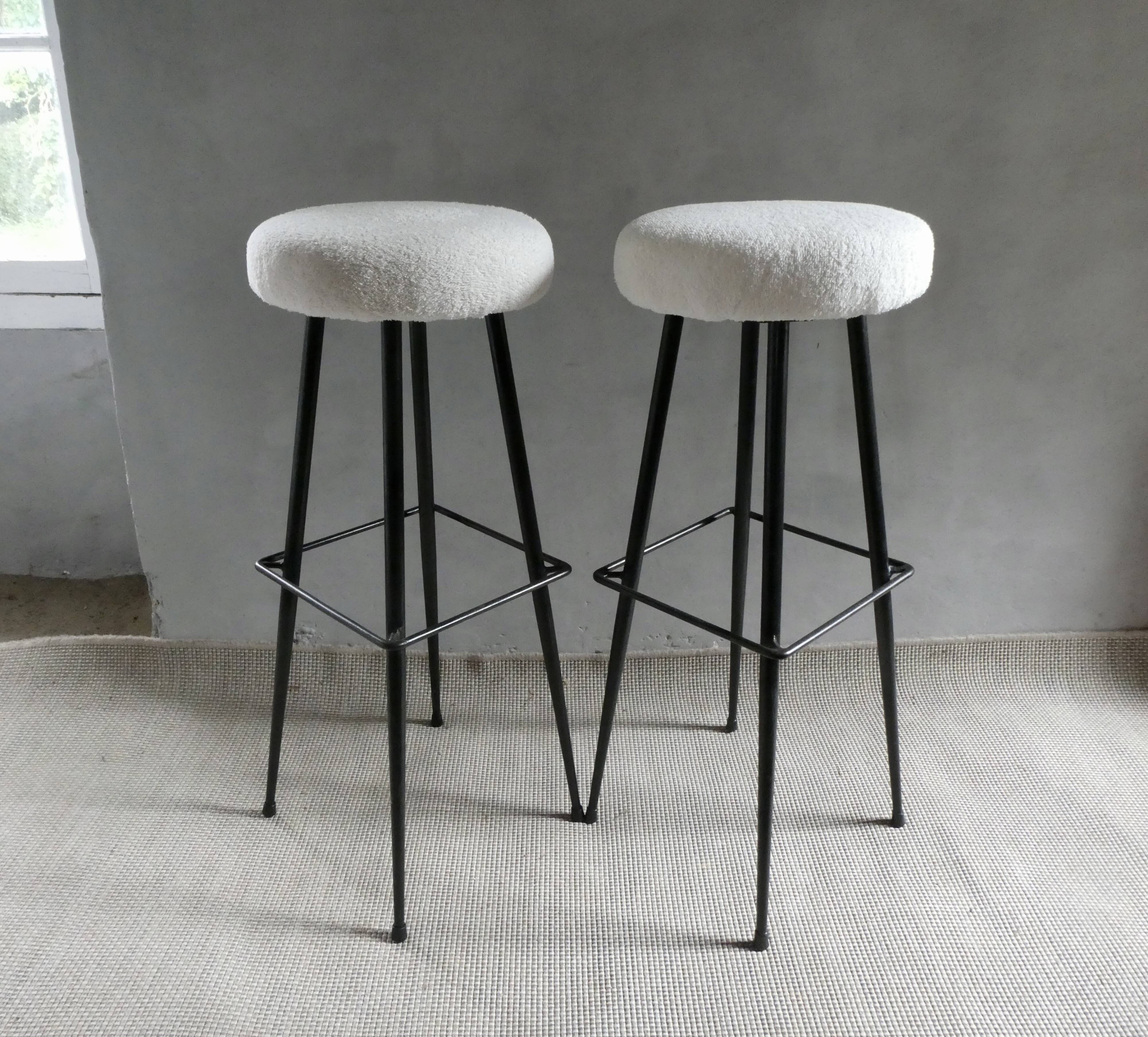 Pair of high metal bar stools, 1960s