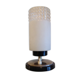 Tube bedside lamp with bi-material/vintage glass lampshade, 60/70s