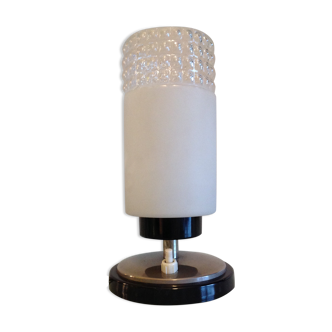 Tube bedside lamp with bi-material/vintage glass lampshade, 60/70s