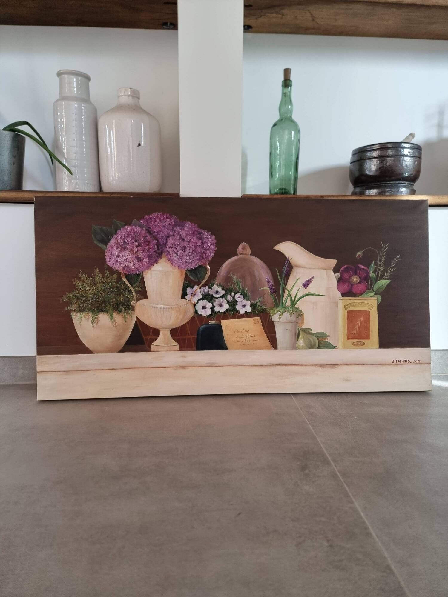 Oil painting on canvas flower and pot 100 x 50 cm