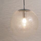 Large glass globe pendant light with bubbles and chrome by Peil & Putzler, Germany, 1970s.