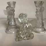 Trio of frosted molded glass angel candle holders