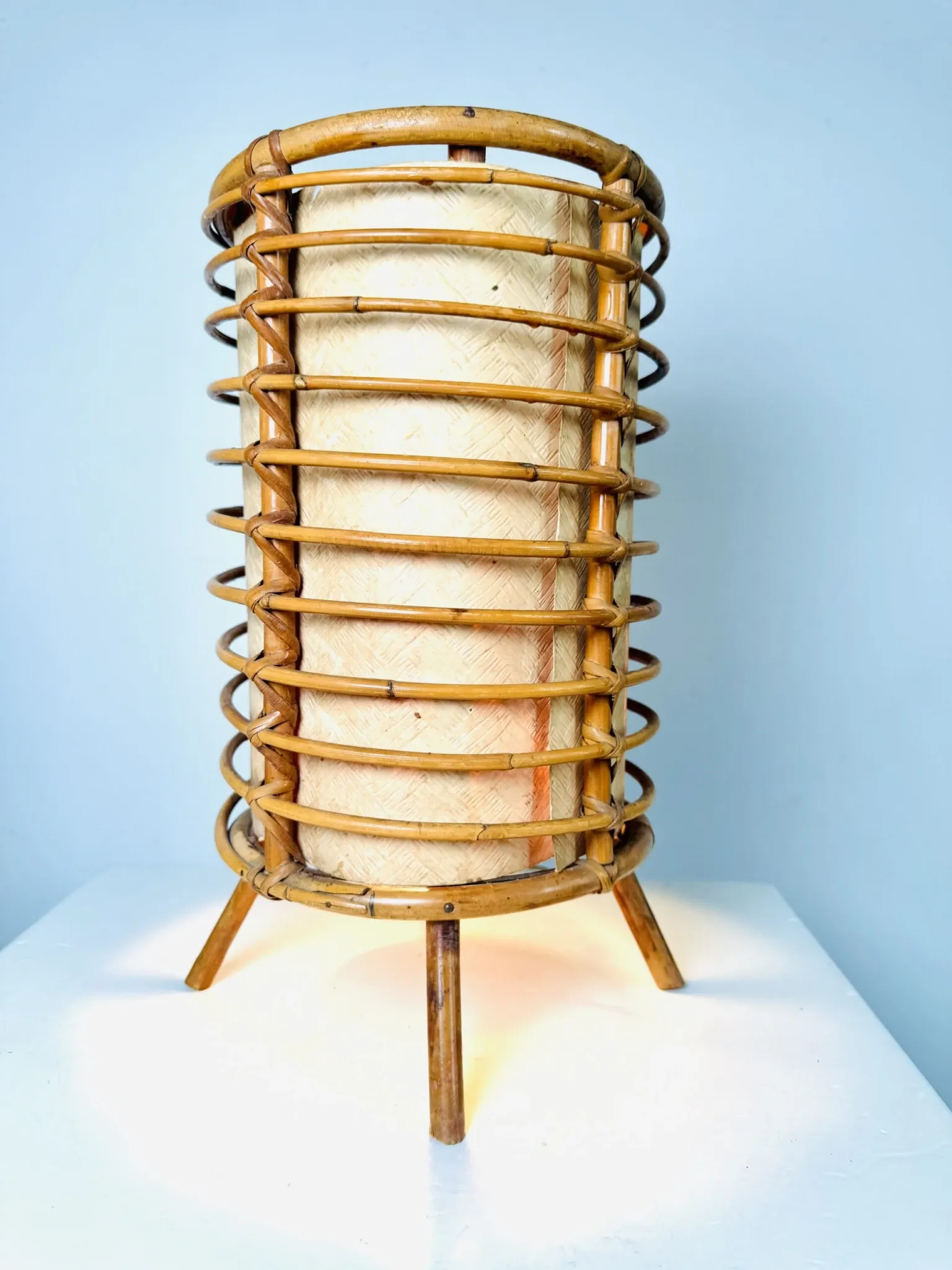 Louis Sognot Bamboo And Parchement Table Lamp, France, 1960S