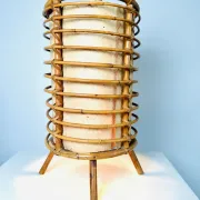 Louis Sognot Bamboo And Parchement Table Lamp, France, 1960S