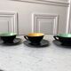Ensemble de 3 tasses et soucoupes vert sauge et jaune années 60