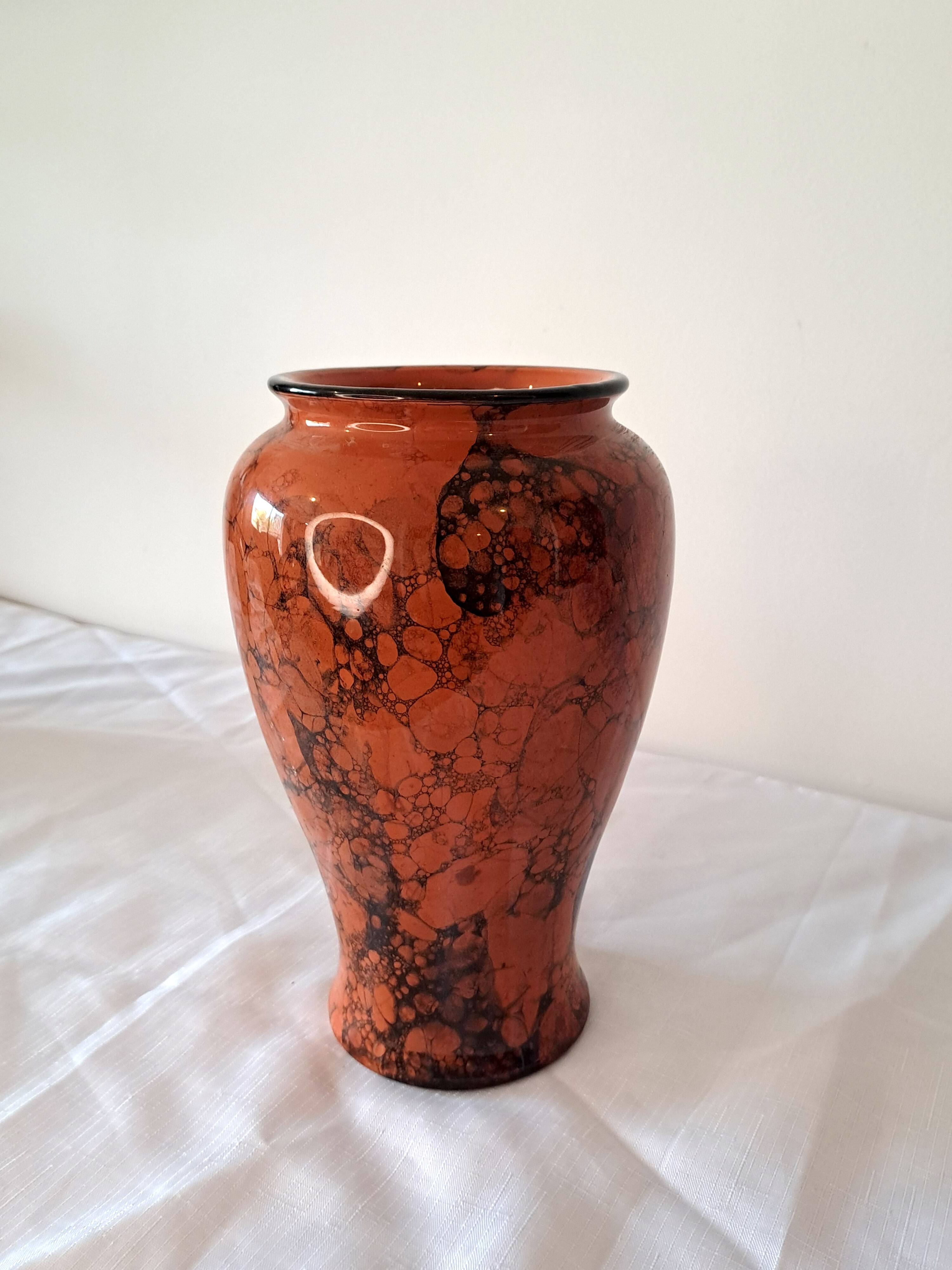 Glazed ceramic vase with marbled effect — vintage retro decor