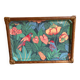 Plateau vintage en plastique et rotin