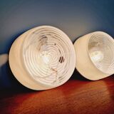 Plafonnier industriel Holophane en verre opaline blanc et transparent (7 disponibles)