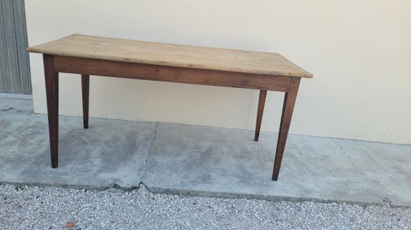 Table de ferme rustique ancienne 1900 en chêne et sapin - 1m51