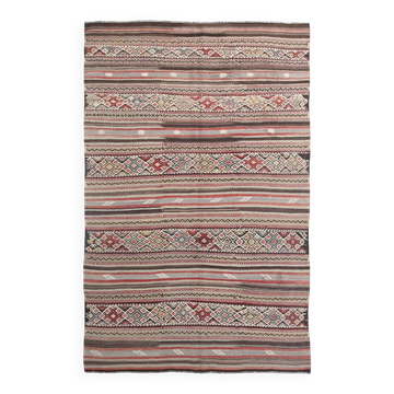 5x8 Faded Vintage Kilim Rug, Antique Home Decor, 154x244Cm