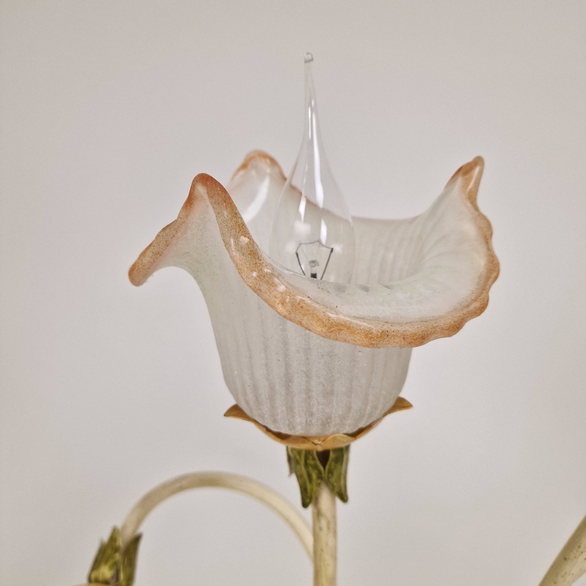 Italian Floor Lamp with Metal Stems, Leaf Details and Murano Glass Flowers