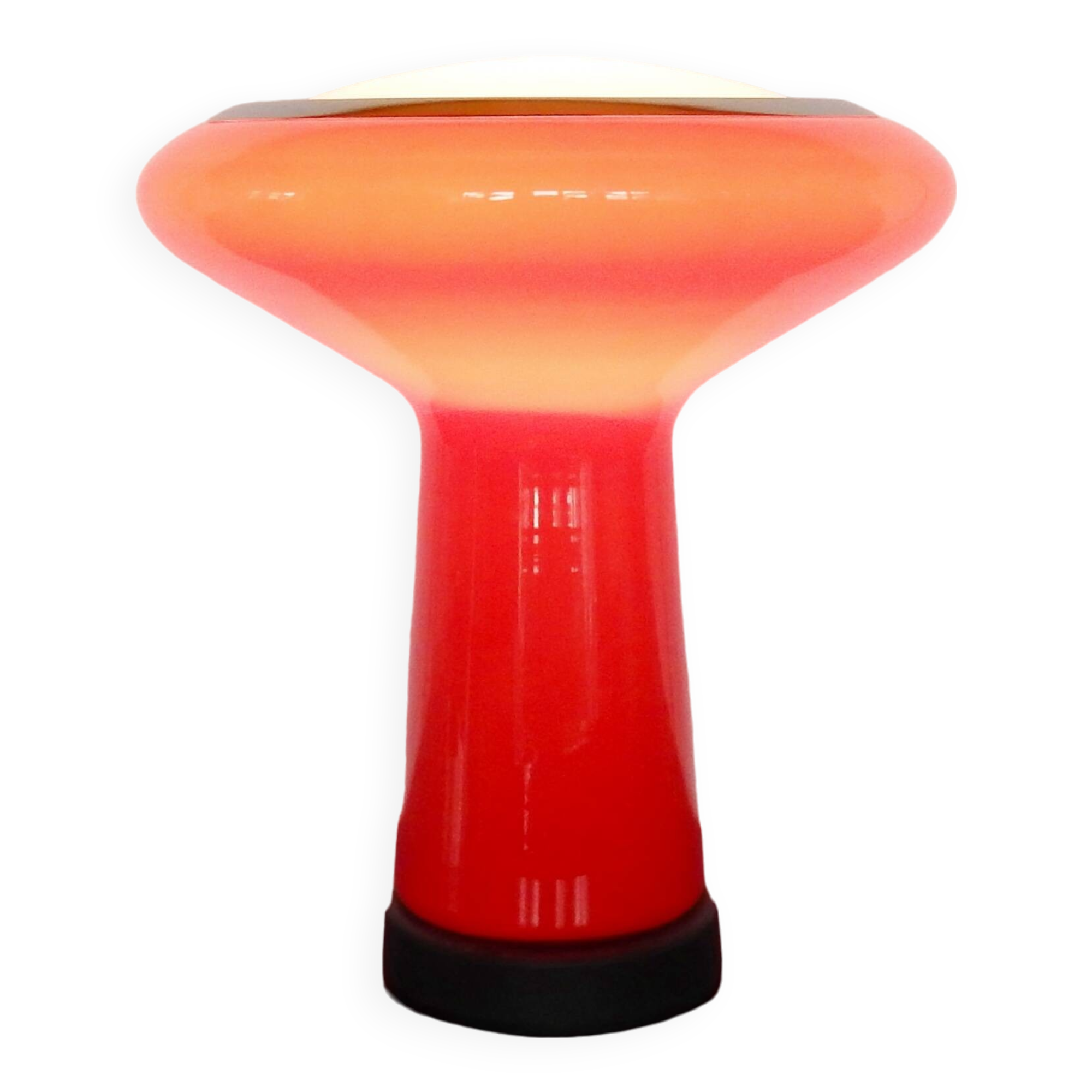 Glass table lamp in red and white glass by Hiemstra Evolux. Netherlands, 1960's