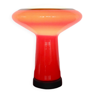 Glass table lamp in red and white glass by Hiemstra Evolux. Netherlands, 1960's