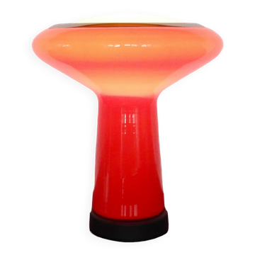Lampe de table en verre rouge et blanc de Hiemstra Evolux. Pays-Bas, années 1960