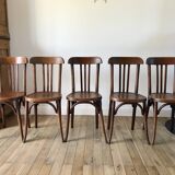 Set of 5 baumann bistro chairs in bent wood stamped xxth