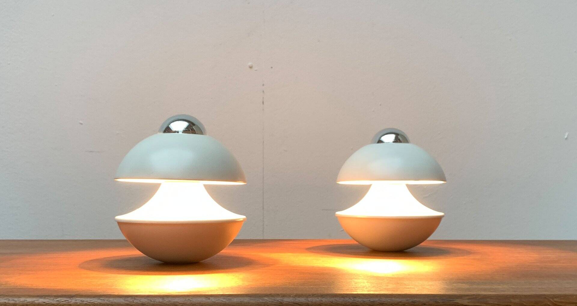 Table lamp or mushroom wall light from the German space age mid-century by Klaus Hempel for Kaiser Leuchten, 1970s, set of 2.