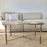 Coffee table in brass and green marble