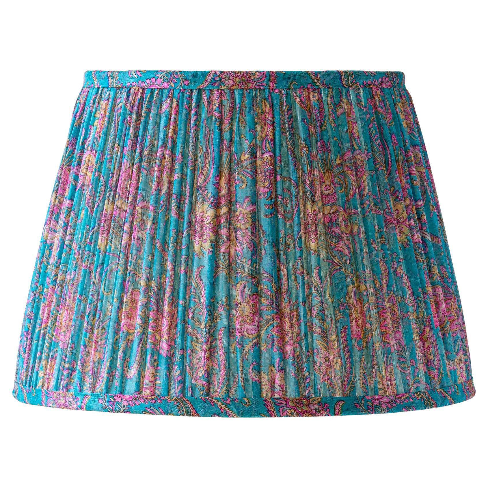 New handcrafted lampshade in vintage silk sari, turquoise pink floral.