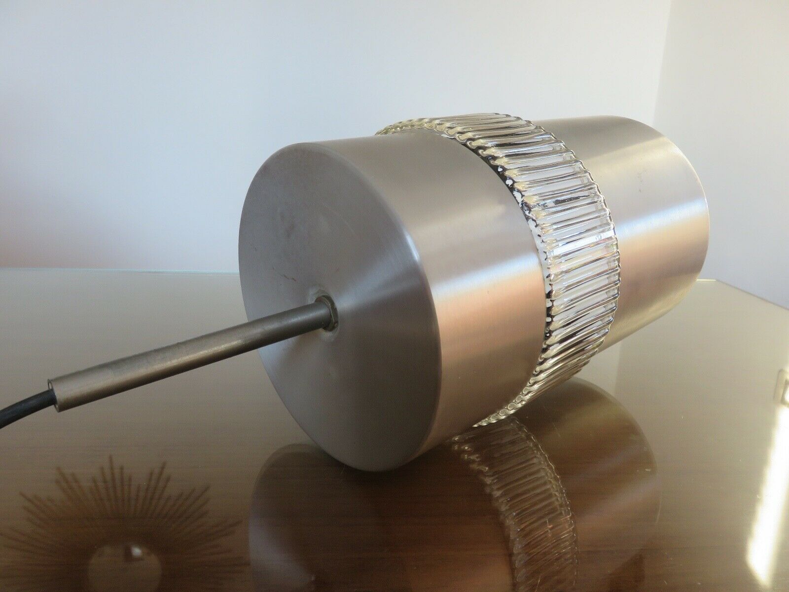 Scandinavian hanging lamp in glass and brushed aluminum 60s 70s