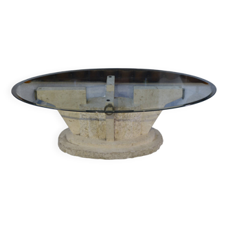 Vintage oval coffee table, resin, travertine imitation, 1970s