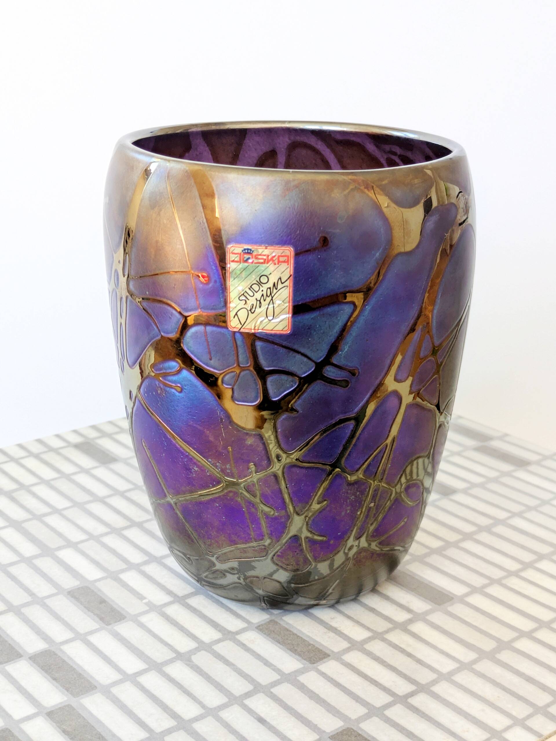 Rare Joska vase, Art Nouveau style, iridescent blown glass, Germany 1990