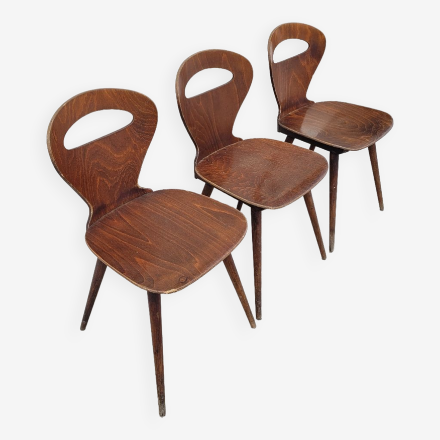 Série de 3 chaises de bistrot baumann modèle Fourmi 1950 vintage | Selency