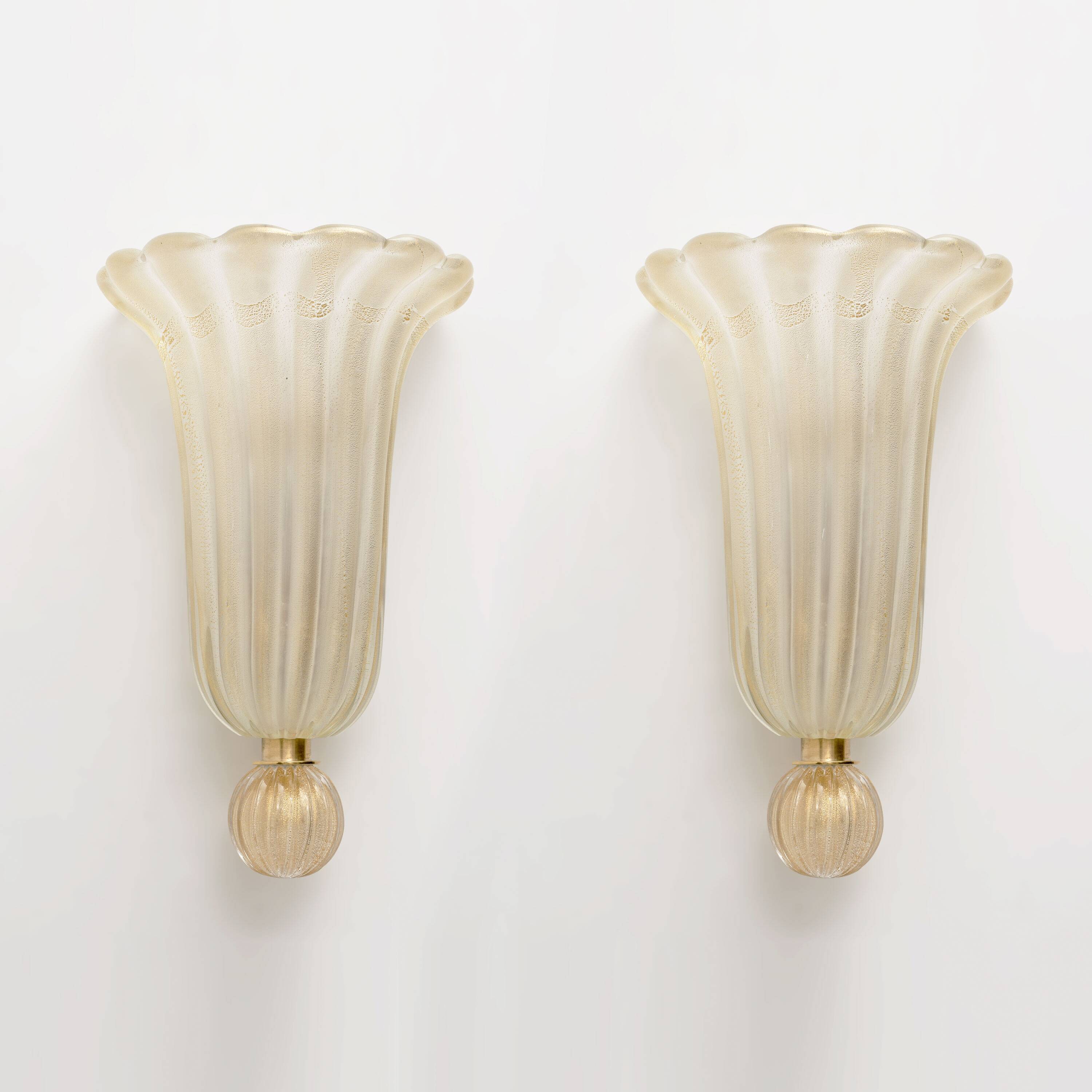Pair of Murano Glass Wall Sconces with Gold Dust Inclusions