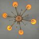 Venetian chandelier in beige/gray murano glass bordered with a red net