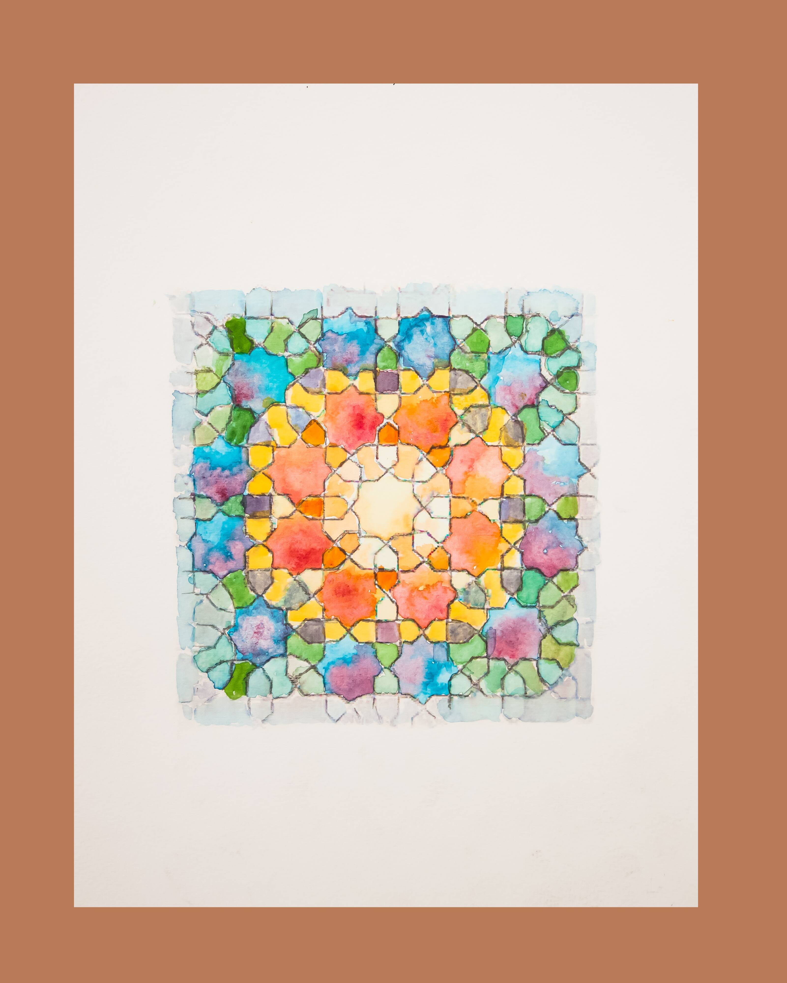 Original acuarela azulejo arabe. Arabic azulejo tile.