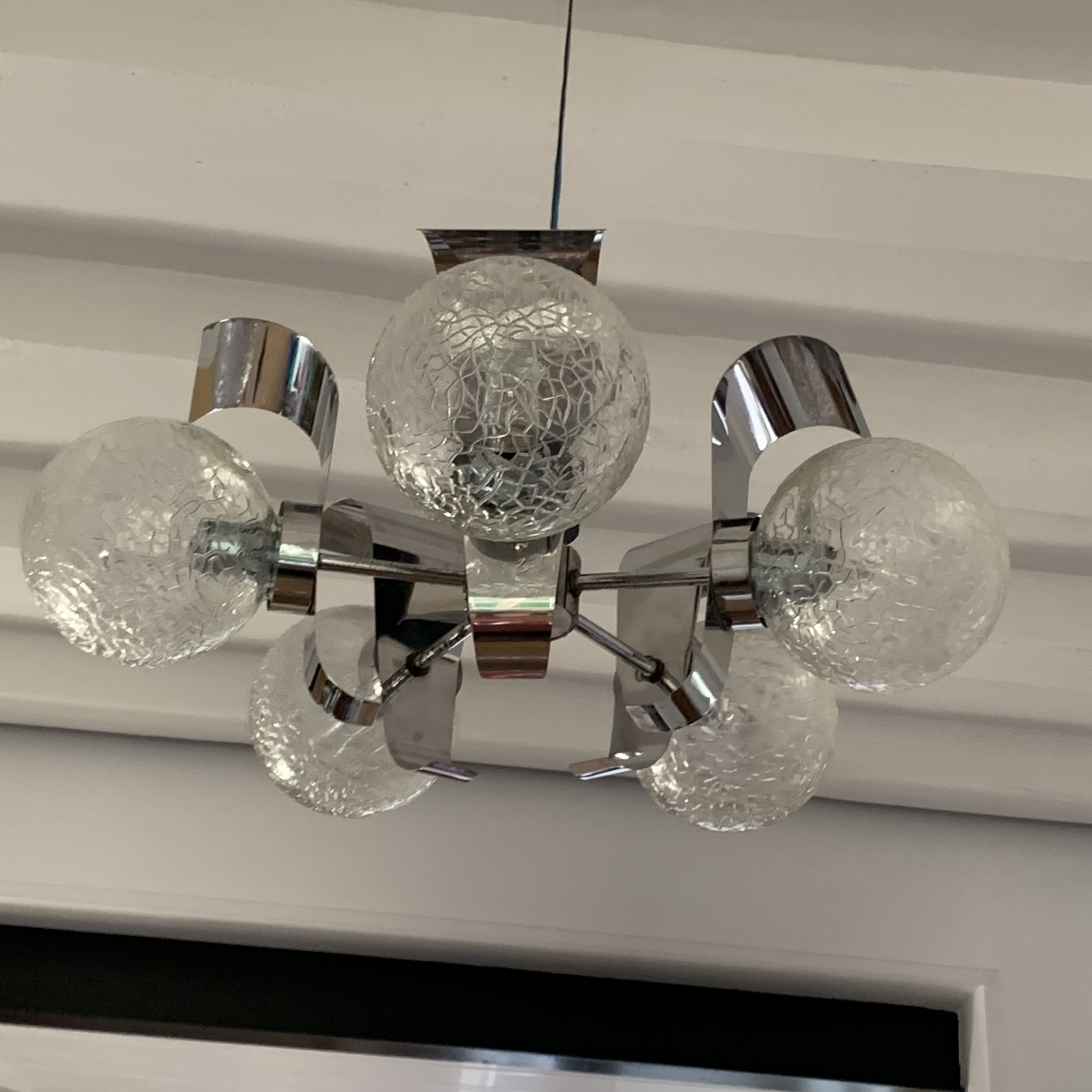 Vintage suspension 5 lights, glass and chrome